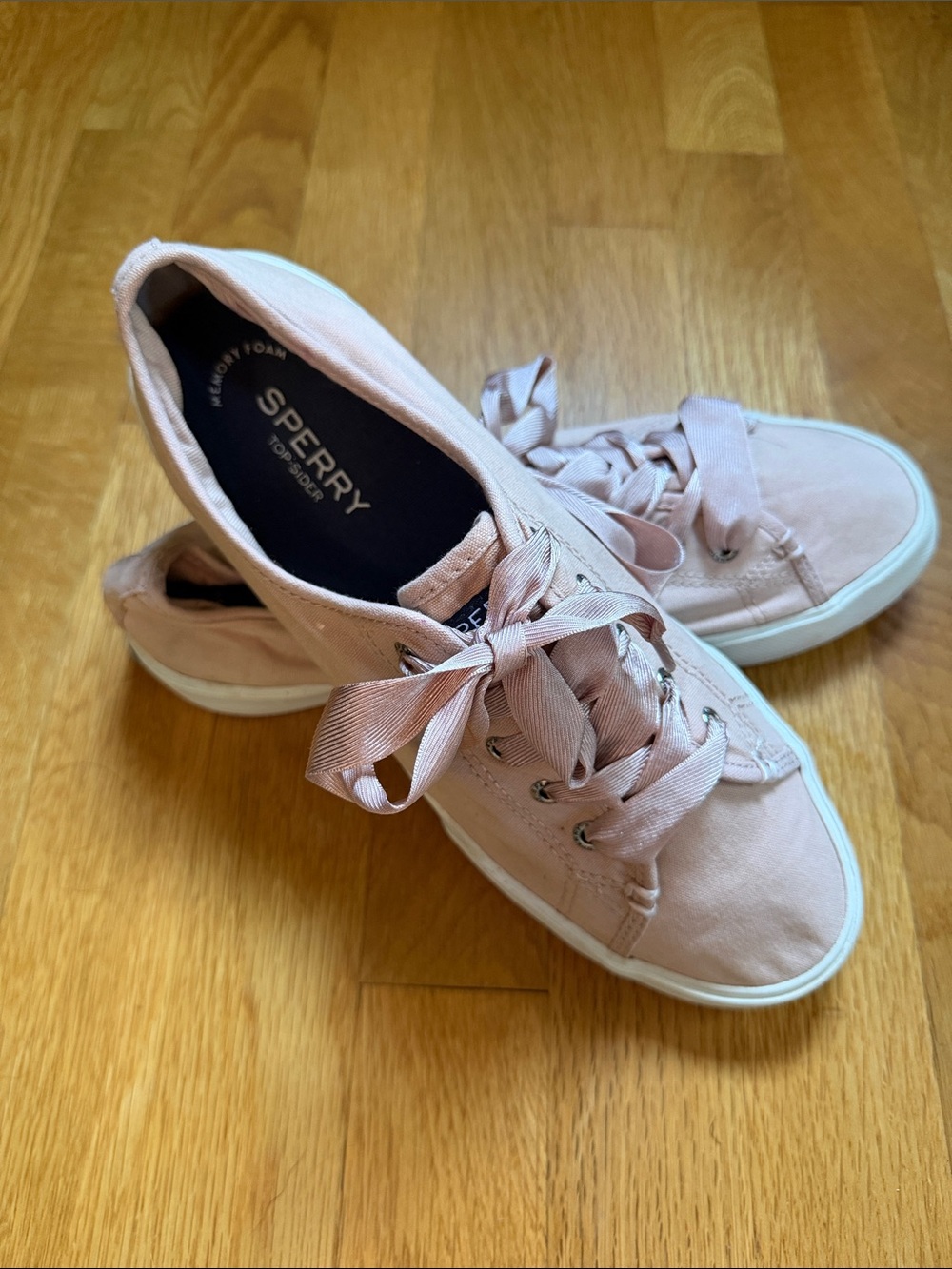 Sperry Blush Pink Ribbon Lace Canvas Sneakers